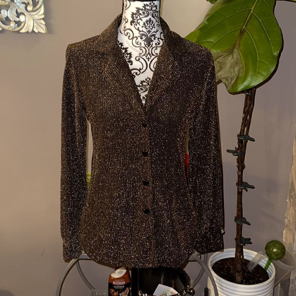 NWT Leith metallic sparkle buttoned top